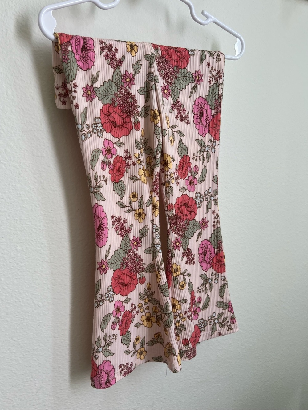 btween Girls’ Pink Floral Ribbed Flare Leggings